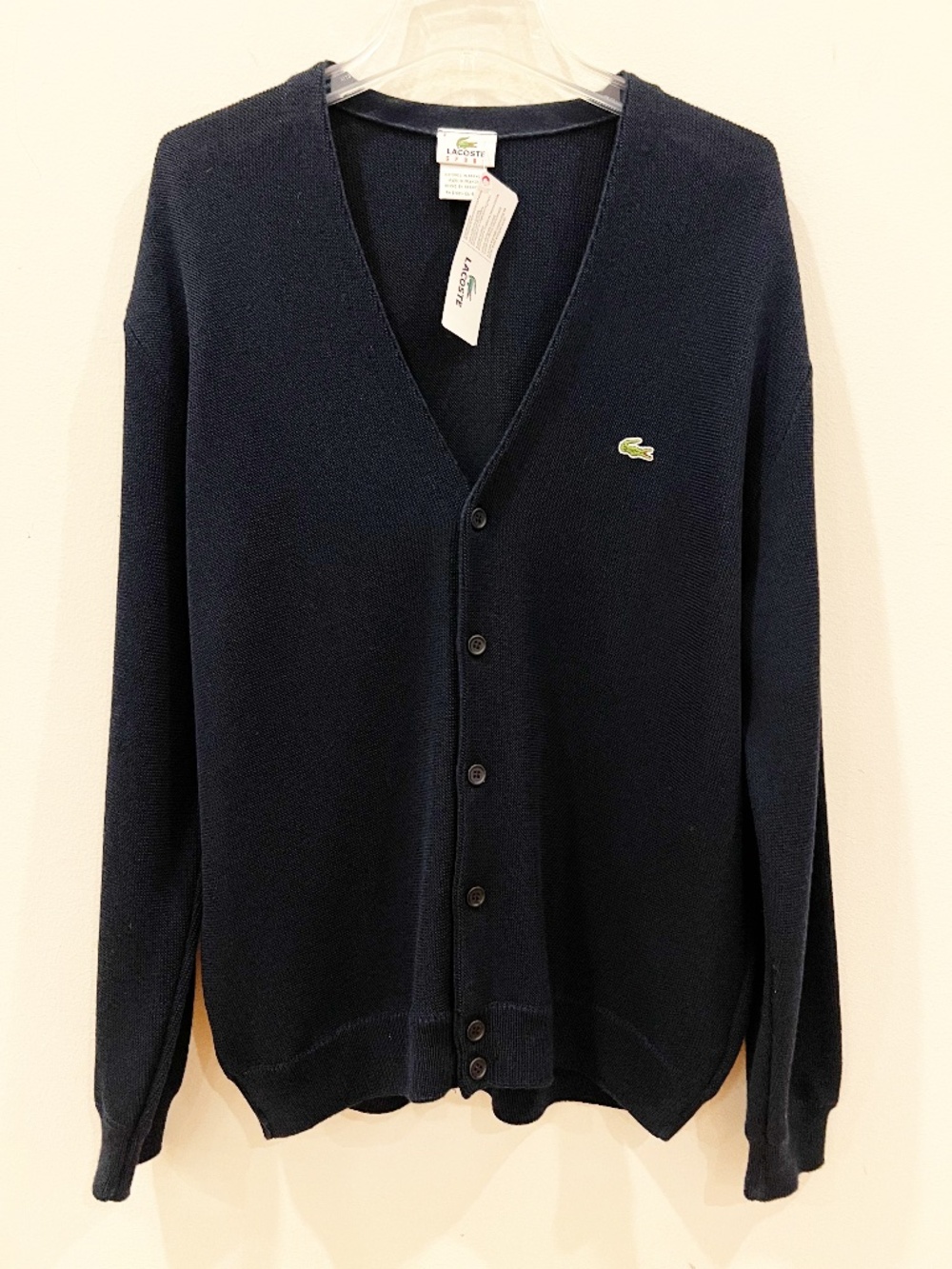 Vintage NOS Lacoste Sport Cardigan Mens 6 Large Navy Golf V Neck Made in France